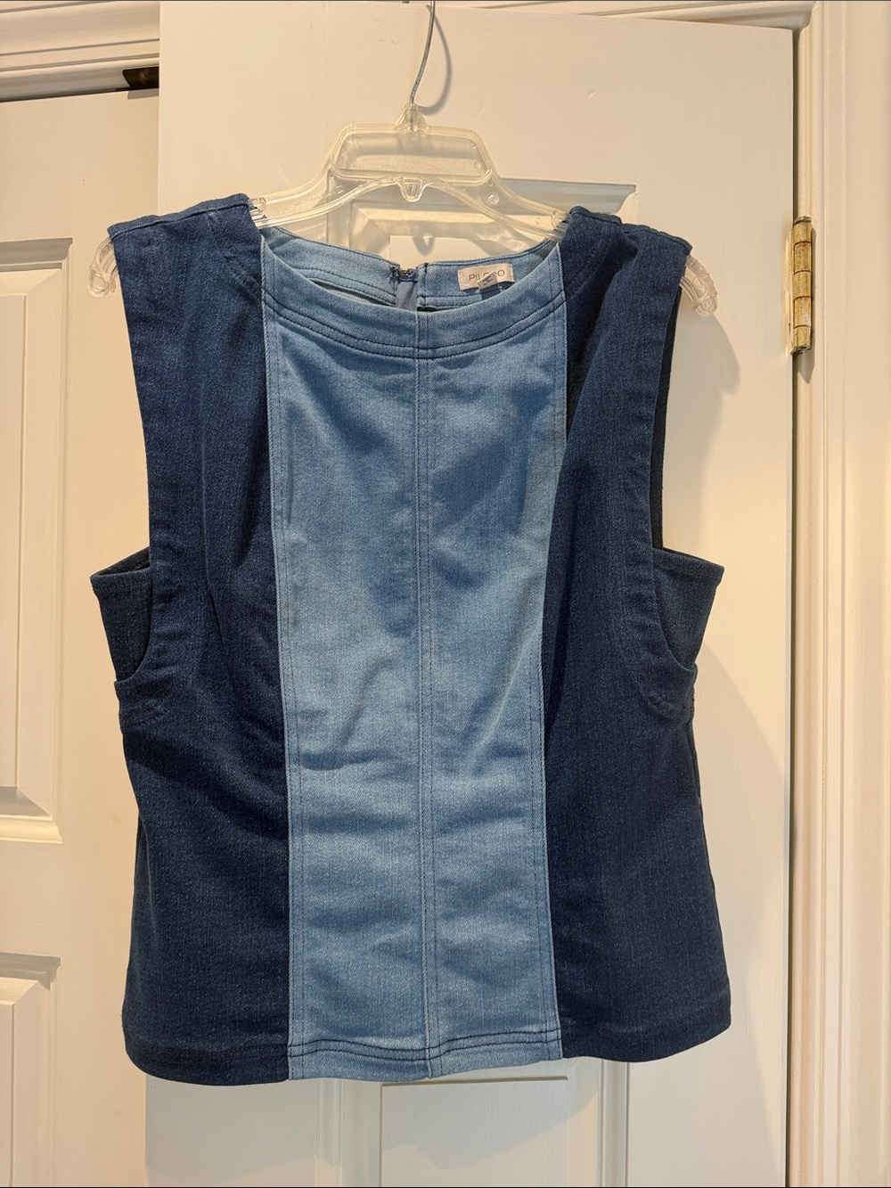 Pilcro Two-Tone Denim Panel Tank Top in Light and Dark Blue